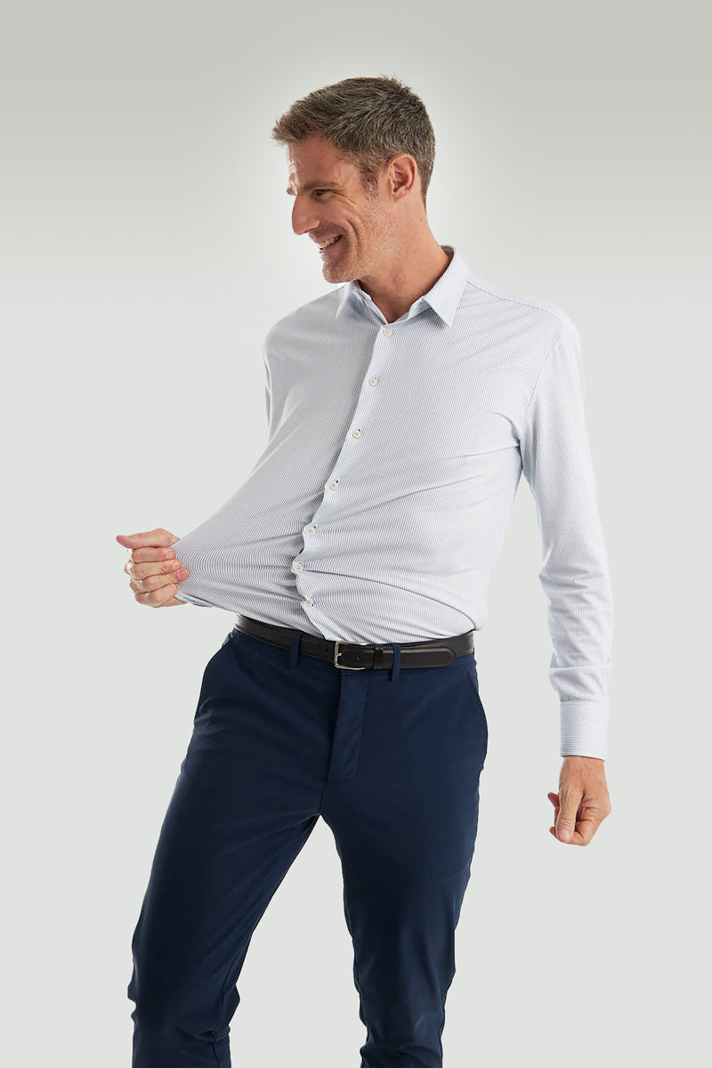 Men's dress shirt with navy thousand stripes ∞