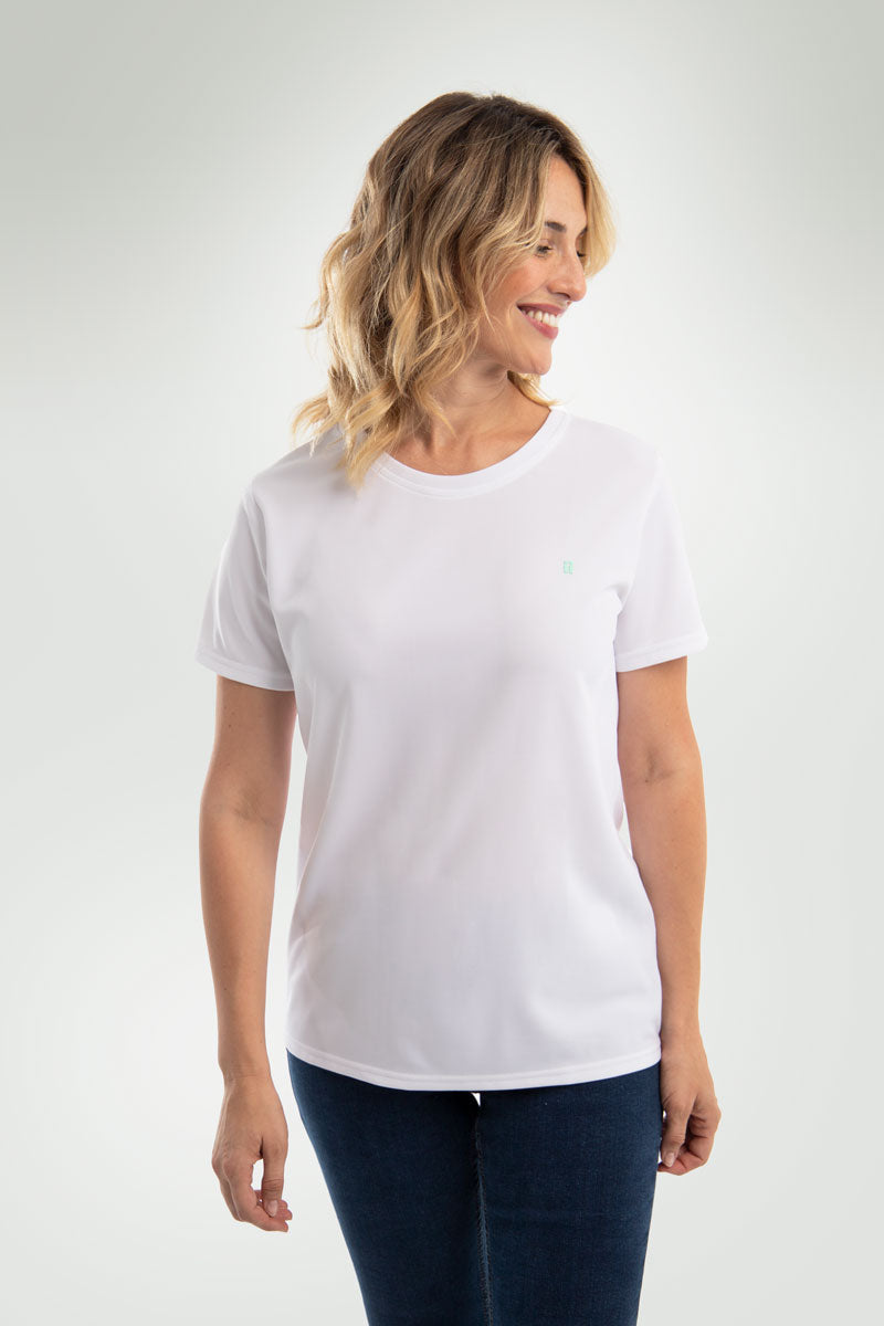 Women's basic white T-shirt with logo ∞