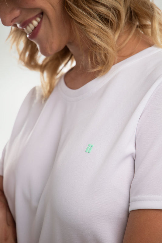 Women's basic white T-shirt with logo ∞
