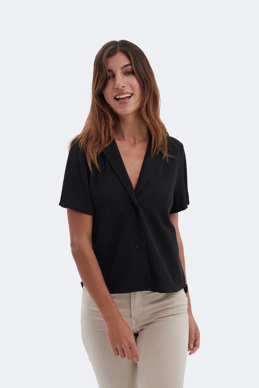Black bowling shirt with short sleeves ∞