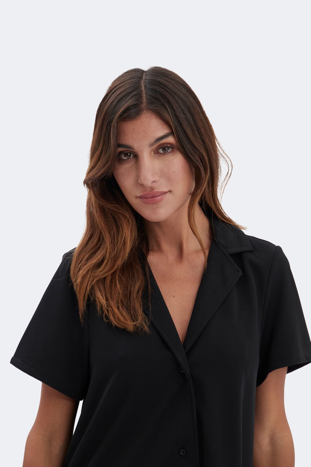 Black bowling shirt with short sleeves ∞