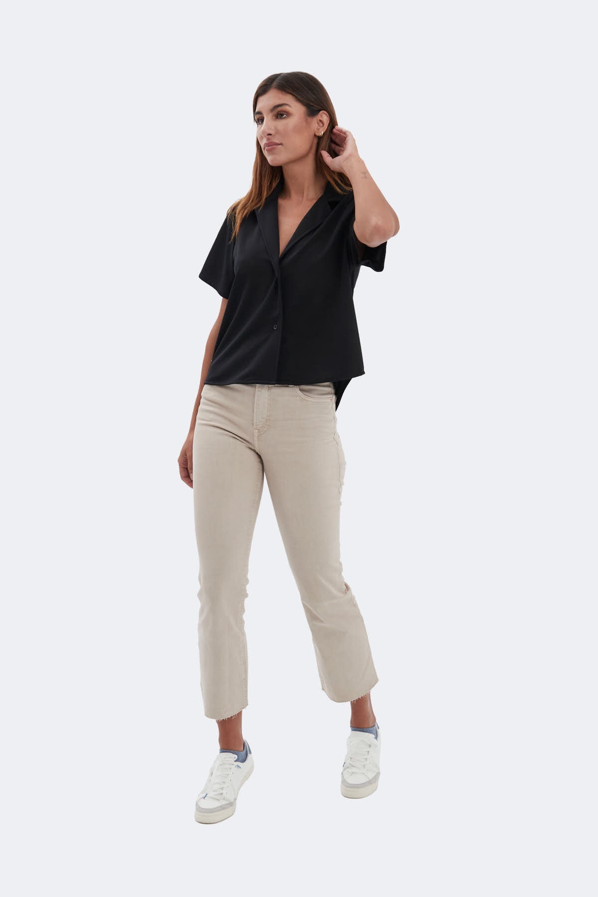 Black bowling shirt with short sleeves ∞