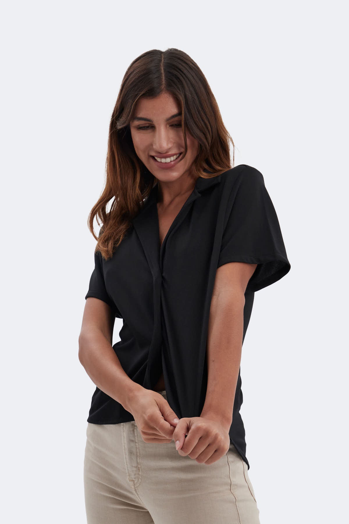 Black bowling shirt with short sleeves ∞