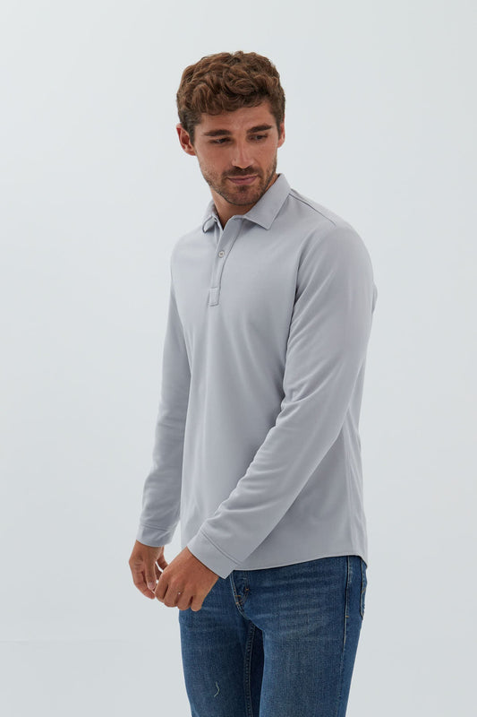 Polo gris bruma de manga larga ∞