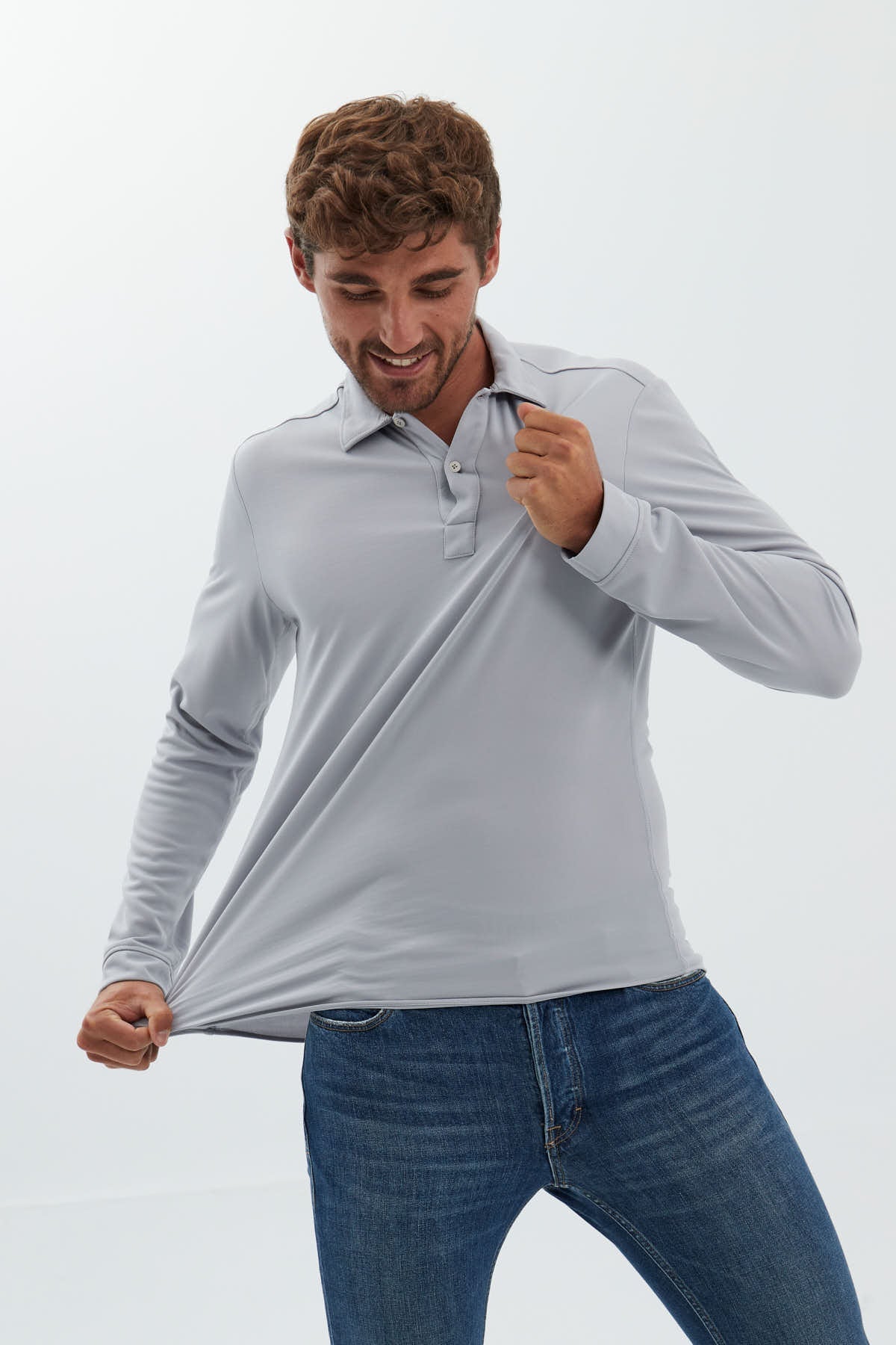 Polo gris bruma de manga larga ∞