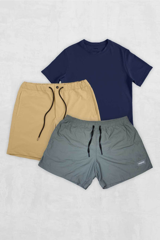 Pack pantalón corto + camiseta + bañador (hombre)