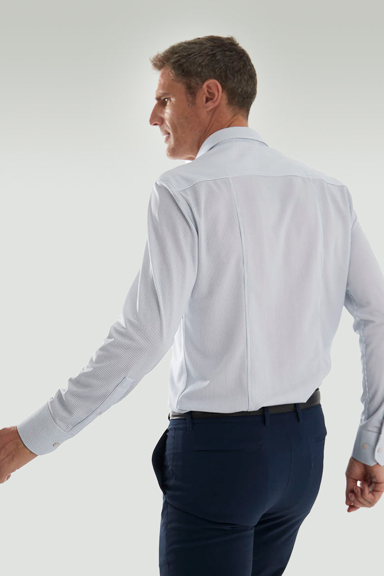 Men's dress shirt with navy thousand stripes ∞