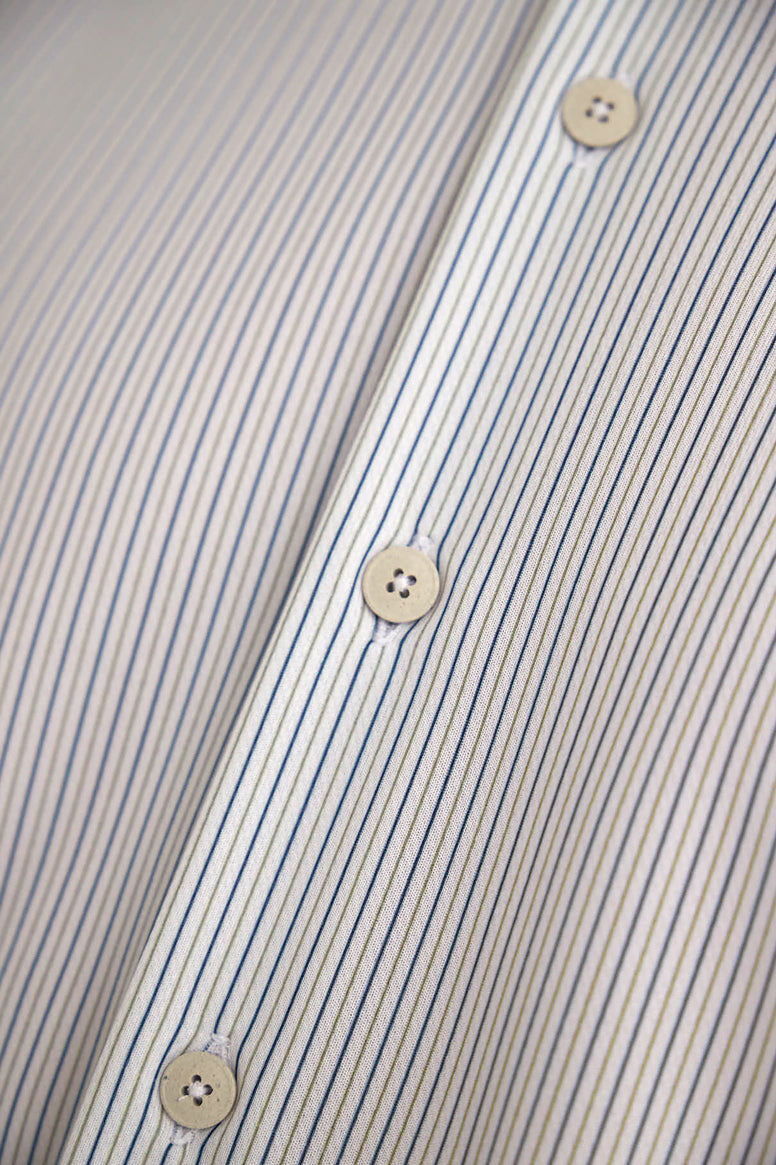 Men's dress shirt with navy and green stripes ∞